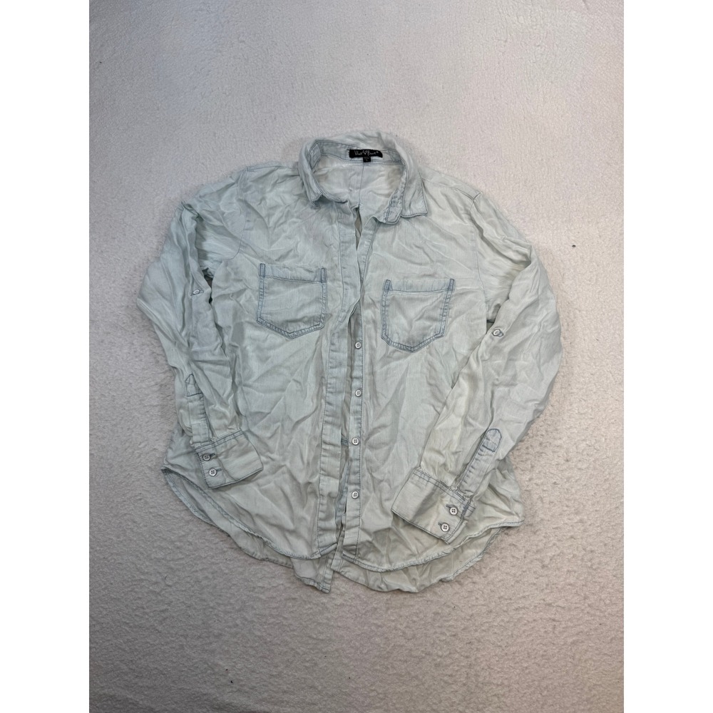 Velvet Heart Light Wash Denim Button Down Shirt Split Back Top Mens Large